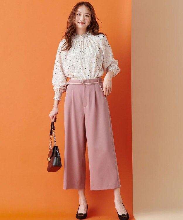 ANY SIS 【洗える】バイカラートリミングワイド パンツ スモーキーピンク