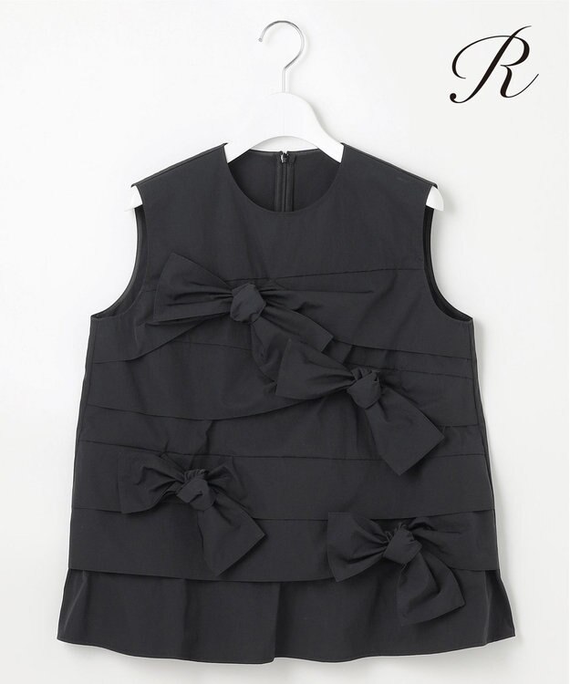 23区 S 【R(アール)】ナイロンタフタワッシャー  ノースリーブブラウス ブラック系