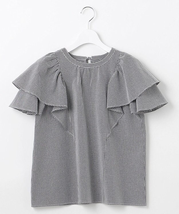 Feroux 【洗える】袖フリルブラウス ブラック系1