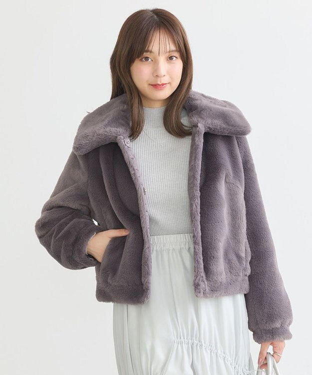 earth music&ecology ファーショートコート チャコールグレー