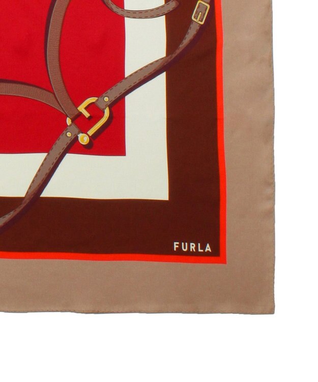 MOONBAT FURLA ビットチェーン柄シルク100%スカーフ 88×88cm ブラウン