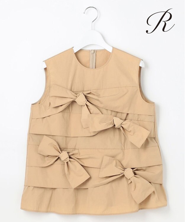 23区 S 【R(アール)】ナイロンタフタワッシャー  ノースリーブブラウス ベージュ系