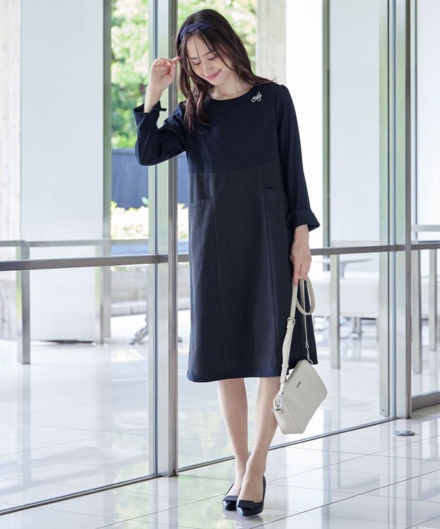 Tiaclasse 【洗える】チェックコンビエンパイアワンピース ネイビーチェック