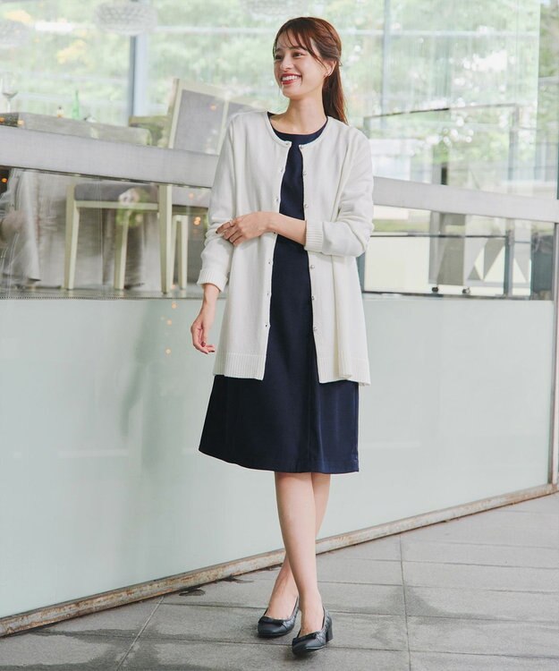 Tiaclasse 【洗える】チェックコンビエンパイアワンピース ネイビー