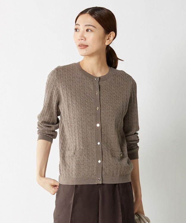 J.PRESS LADIES 【洗える】KNIT BASIC ミディ丈 カーディガン ブラウン系