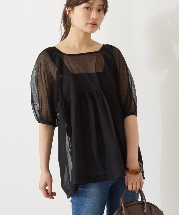 AMERICAN HOLIC シアーパフスリーブニットプルオーバー Black