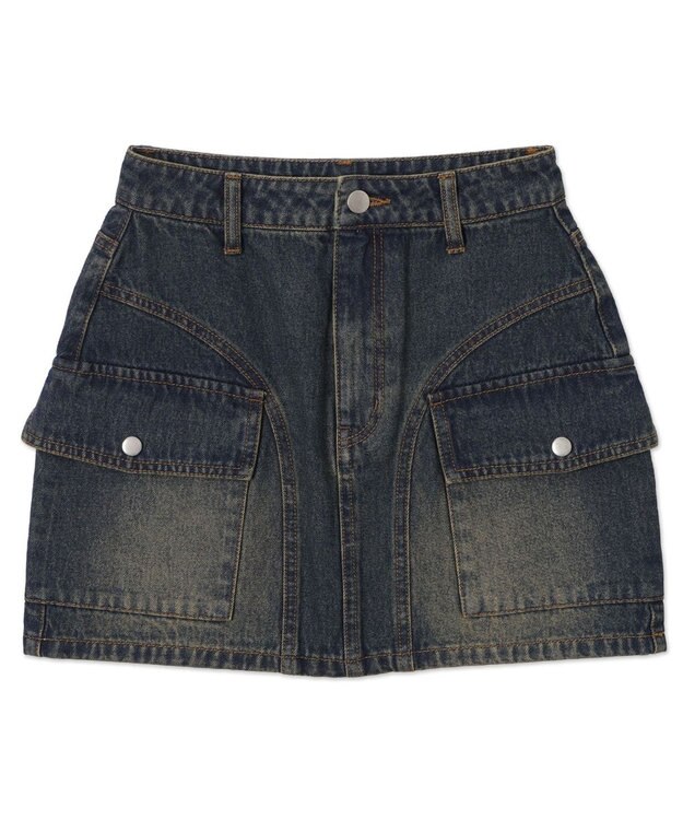 WEGO ヴィンテージウォッシュカーゴミニスカート デニム中濃加工色