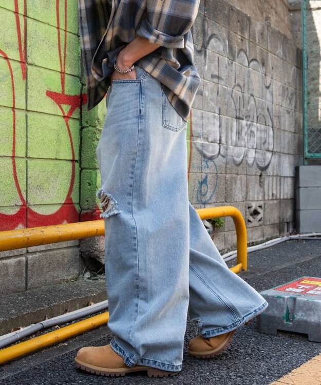 WEGO スーパーバギーダメージデニムパンツ 柄3