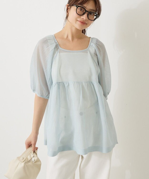 AMERICAN HOLIC シアーパフスリーブニットプルオーバー Light Blue