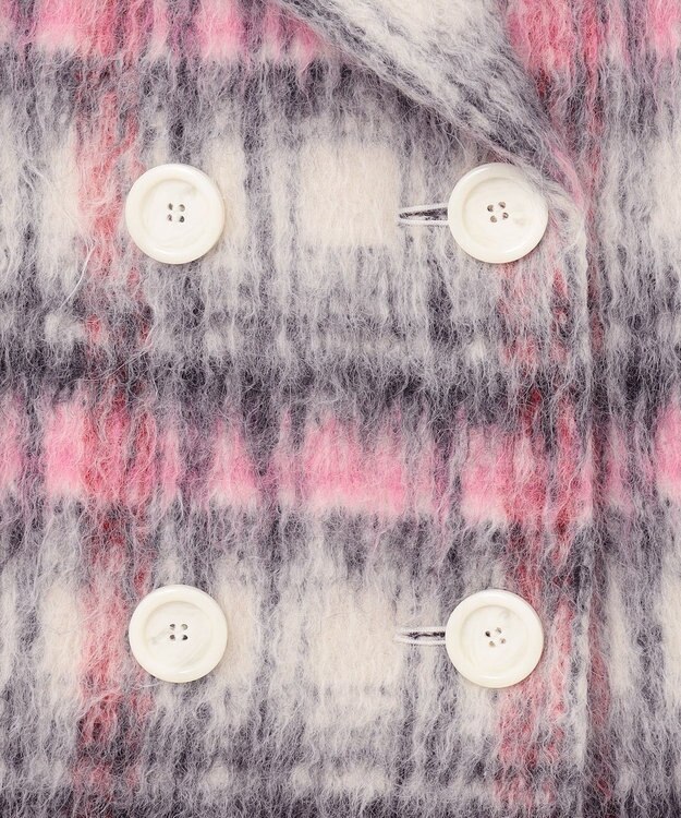 GRACE CONTINENTAL シャギーチェックピーコート ピンク