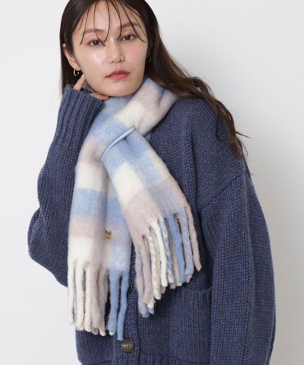 MOONBAT PAUL&JOE ACCESSOIRES(ポール&ジョー) ボリュームマフラー ブロックチェック サックスブルー