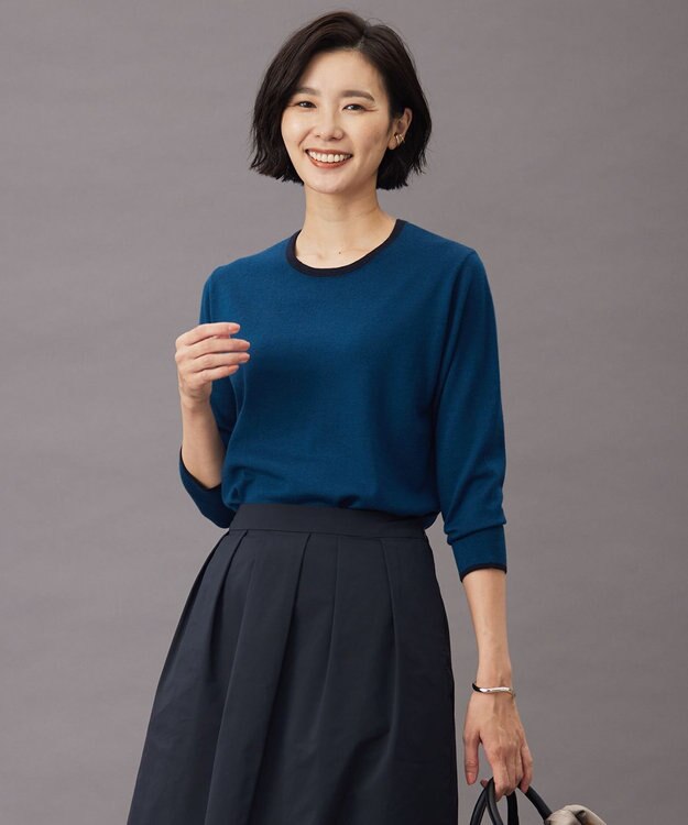 J.PRESS LADIES 【洗える】トリムツイン ニット グリーン系