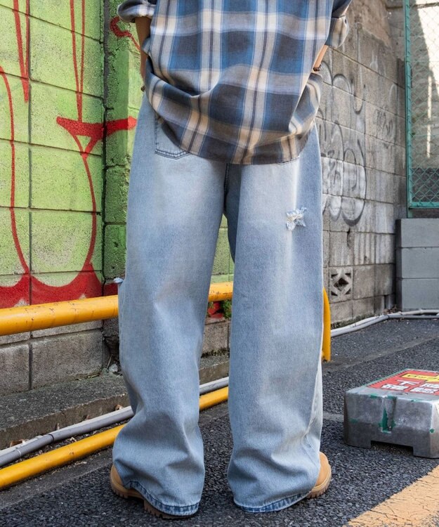 WEGO スーパーバギーダメージデニムパンツ 柄3