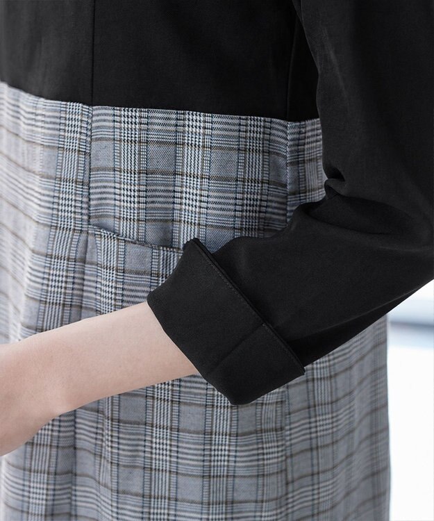 Tiaclasse 【洗える】チェックコンビエンパイアワンピース グレーチェック