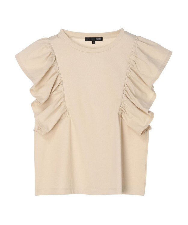 Green Parks ・ＳＵＧＡＲ　ＳＰＯＯＮ＜ＣＯＯＬ＞ラッフルスリーブＴＥＥ Beige