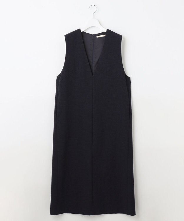 自由区 【XSサイズ～/洗える】ライトブッチャーVネック ジャンパースカート ネイビー系