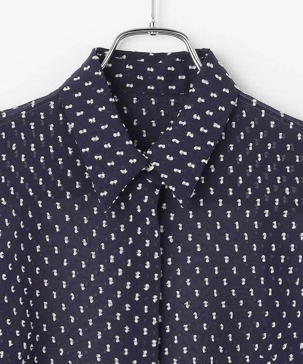 #Newans 【ANSWER for シティライフ】ドットデザインシアーシャツ ネイビー系×ホワイト系ドット