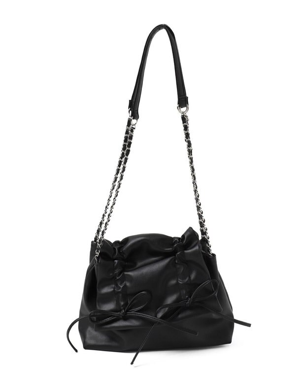 WEGO ギャザーリボンフラップバッグ ブラック