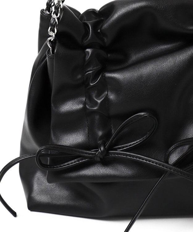 WEGO ギャザーリボンフラップバッグ ブラック