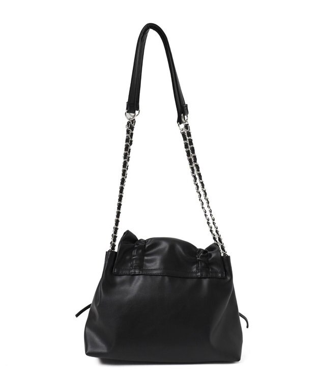 WEGO ギャザーリボンフラップバッグ ブラック