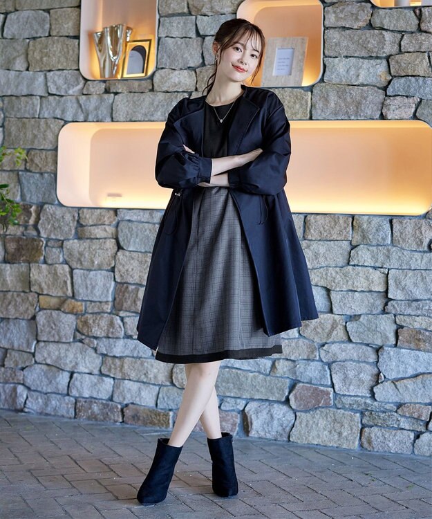 Tiaclasse 【洗える】チェックコンビエンパイアワンピース チャコールチェック