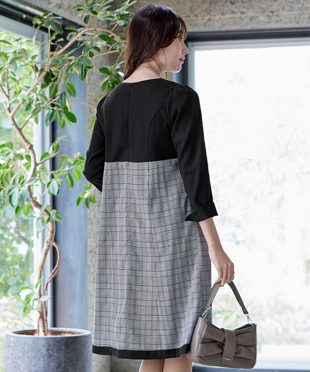 Tiaclasse 【洗える】チェックコンビエンパイアワンピース グレーチェック