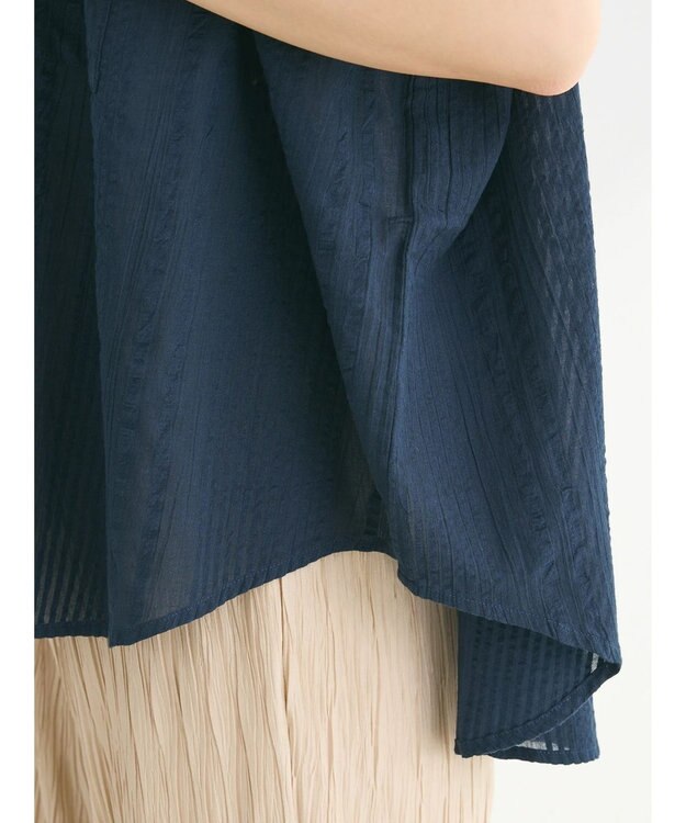 Green Parks インド綿  バンドカラーデザイン５分袖シャツ Dark Navy