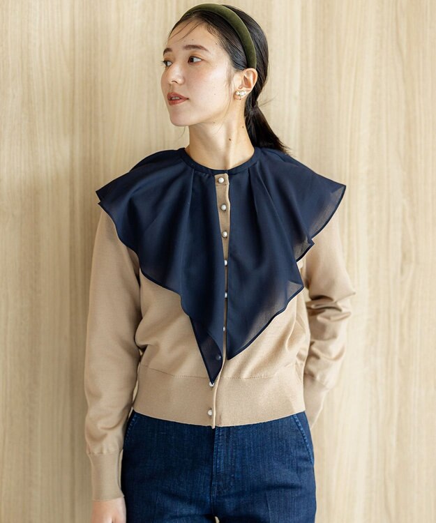 組曲 L シフォンツイルラッフル ブラウス ネイビー系