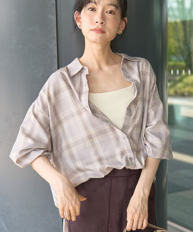 AMERICAN HOLIC イージーケアチェックシャツ【360°着こなしシャツ】 Light Gray