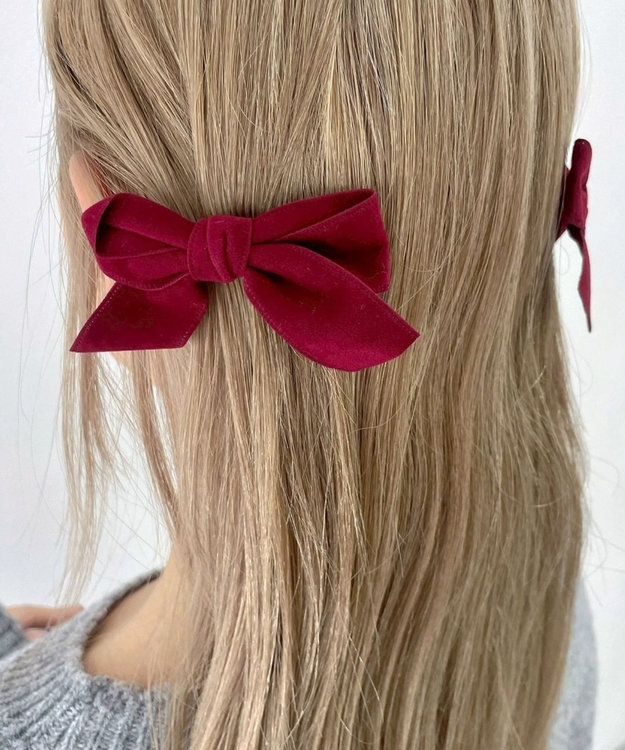 WEGO LベロアBIGリボンクリップ ワイン