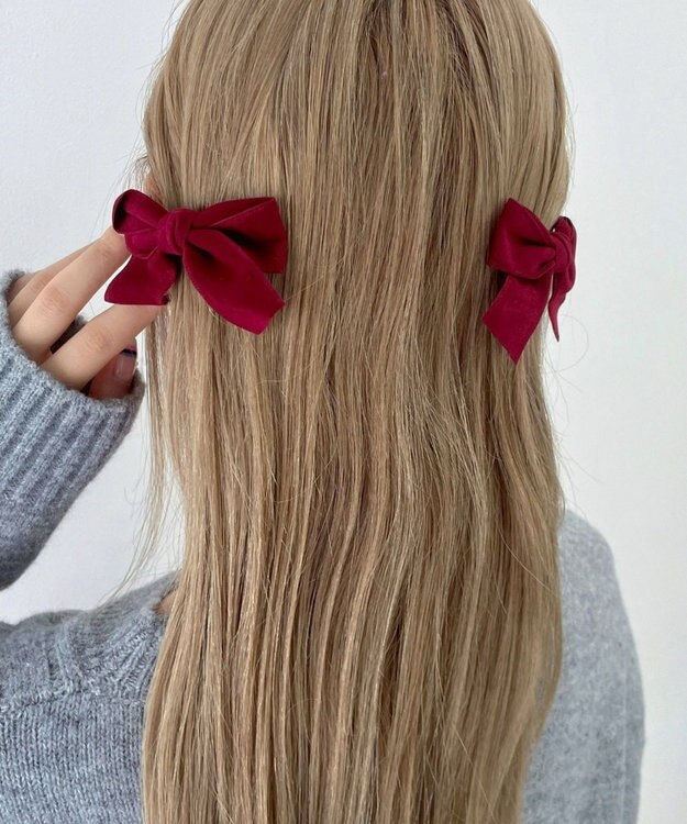 WEGO LベロアBIGリボンクリップ ワイン