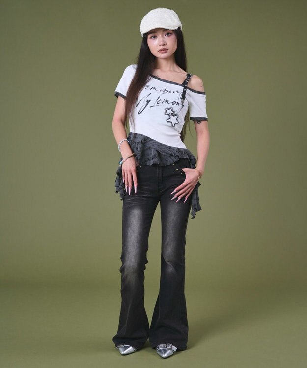 WEGO ブラストスタッズフレアデニム ブラック