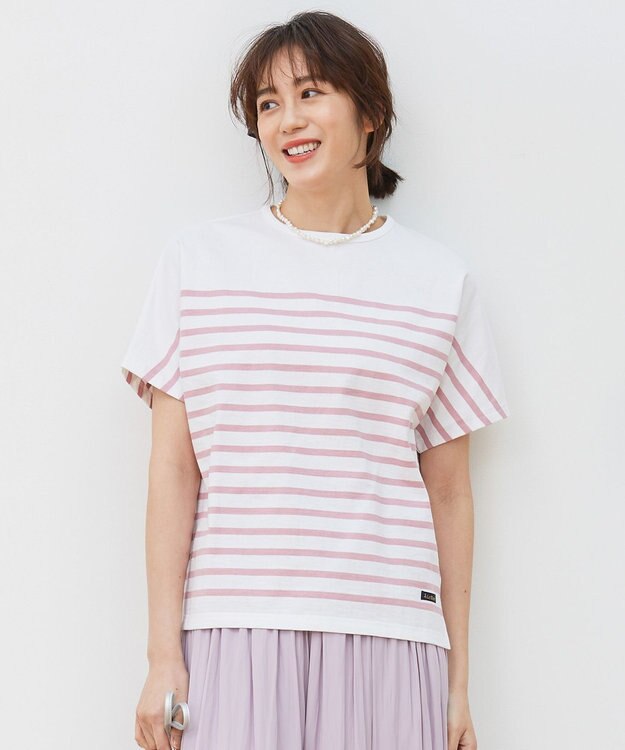 自由区 【洗える】Le minor(ルミノア) ボーダーカットソー ピンク系2