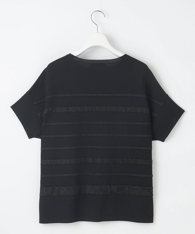 自由区 S 【接触冷感・UVカット・洗える】クレープストレッチボーダー ニット ブラック