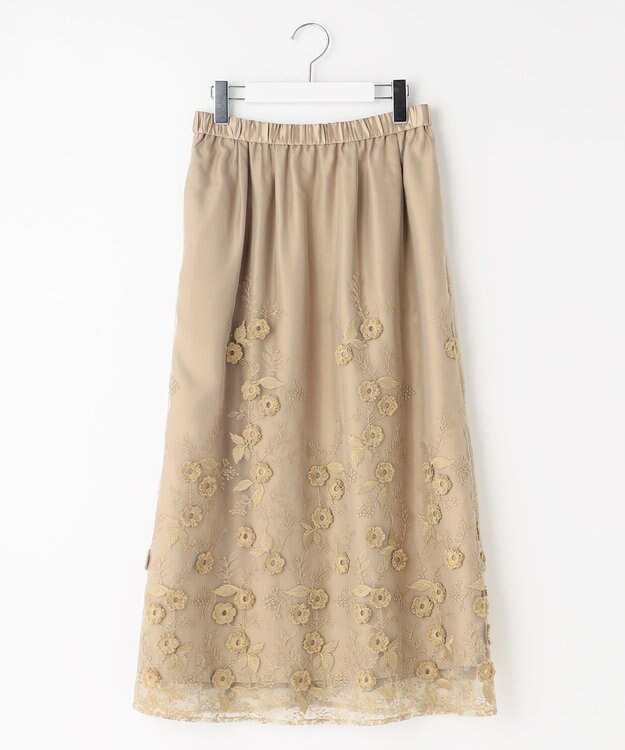 自由区 L 【洗える】フローティングエンブロイダリー スカート ベージュ