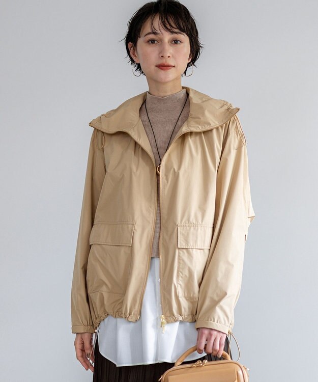 23区 L 【撥水加工】ソフトメモリータフタ スタンドネック ブルゾン ベージュ系