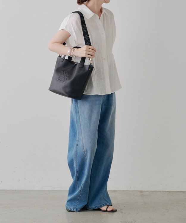 russet エンボスモノグラム2WAYタウントートバッグ(CE-1672-WEB) Black