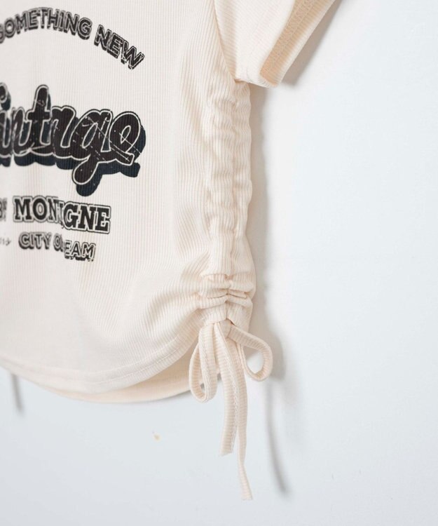 WEGO 配色サイドギャザーVネックT オフホワイト