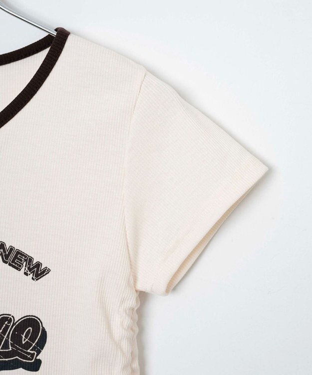 WEGO 配色サイドギャザーVネックT オフホワイト