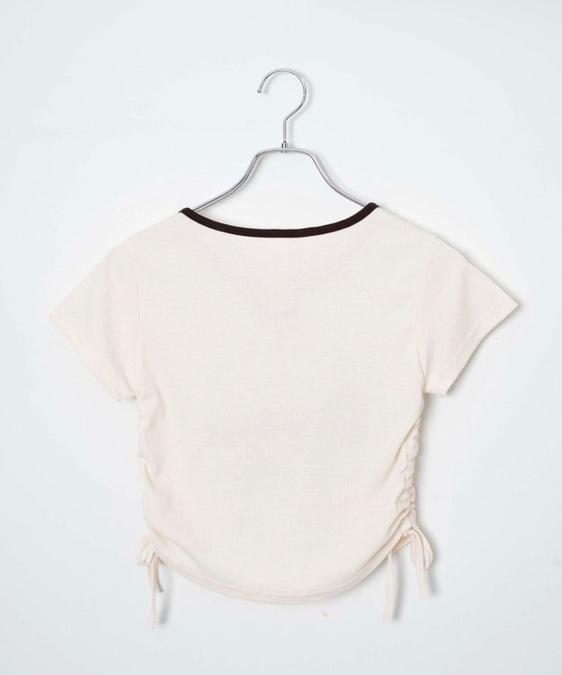 WEGO 配色サイドギャザーVネックT オフホワイト