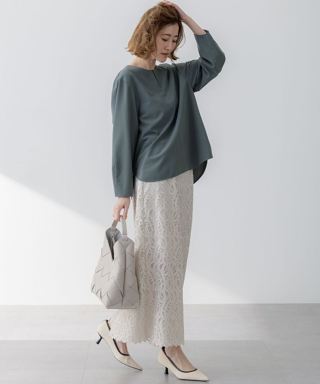 23区 L 【洗える】2WAYストレッチツイル ブラウス モスグリーン系