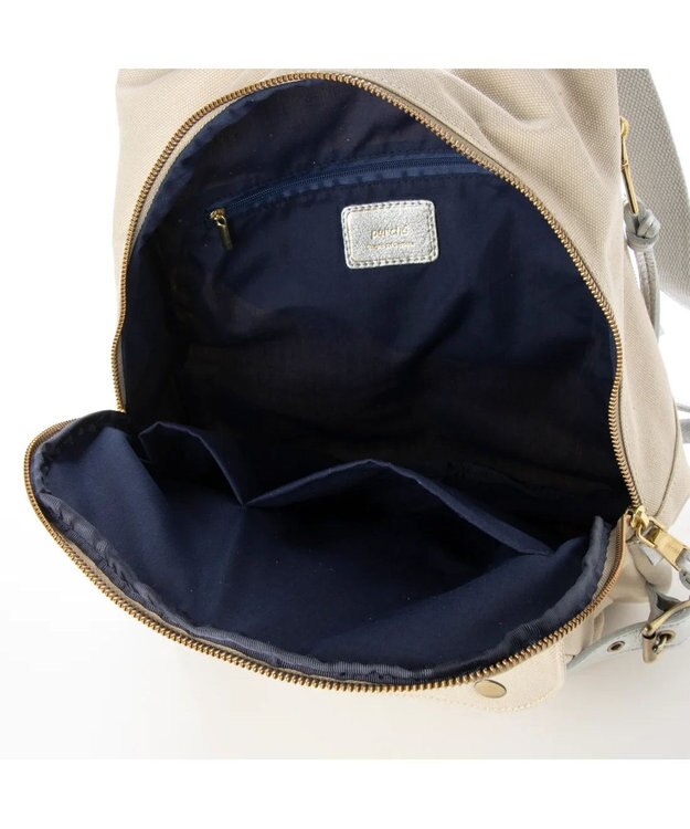 UNBILLION perche / 牛革かぶせキャンバスリュックサック シルバー