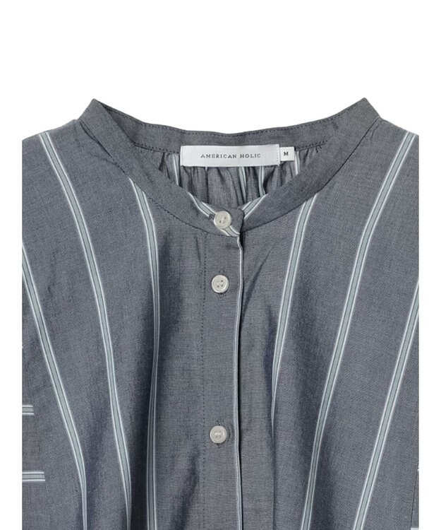AMERICAN HOLIC 接触冷感フレンチスリーブ切り替えフレアブラウス Stripe Navy