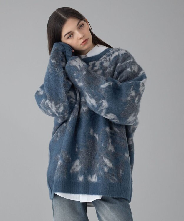 WEGO 【ユニセックス着用ITEM/MLサイズ展開】ファジーパターンプルオーバー ブルー