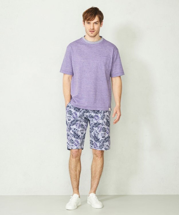 JOSEPH ABBOUD MOUNTAIN 【SPACE／UNISEX】リーフプリント イージーショートパンツ パープル系5