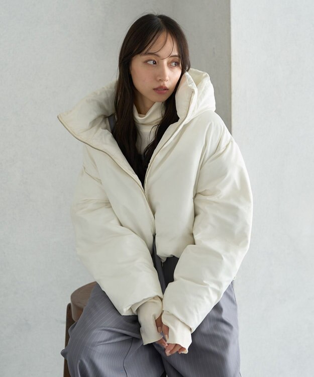 earth music&ecology 2wayパファー ショートブルゾン アイボリー