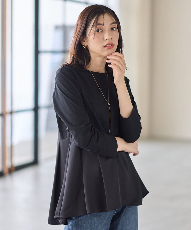 ANY 【WEB限定】サテンコンビペプラムカットソー ブラック