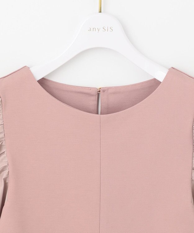 ANY SIS パフスリーブ異素材コンビ プルオーバー スモーキーピンク