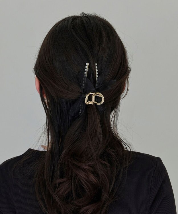 Phoebe オーガンジーリボンパールバンスクリップ ブラック