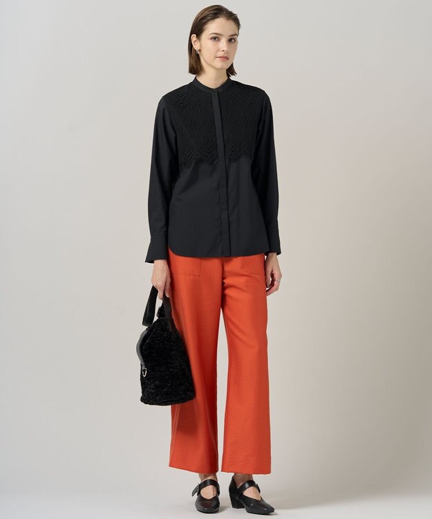 ICB L 【洗える】 レースコンビブラウス ブラック系